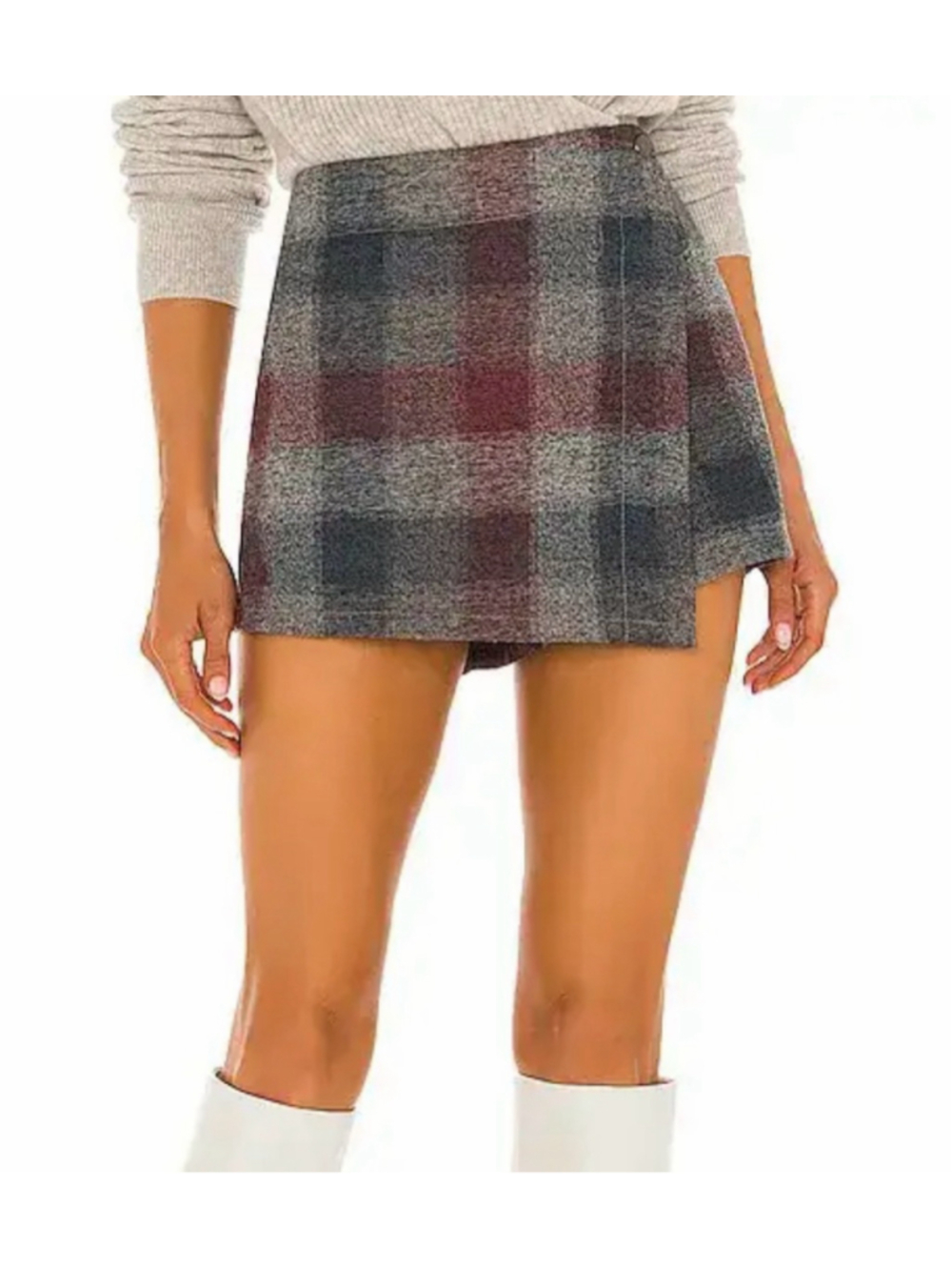Free People Emmy Mini Menswear Plaid Skort Size 4 Grey Red